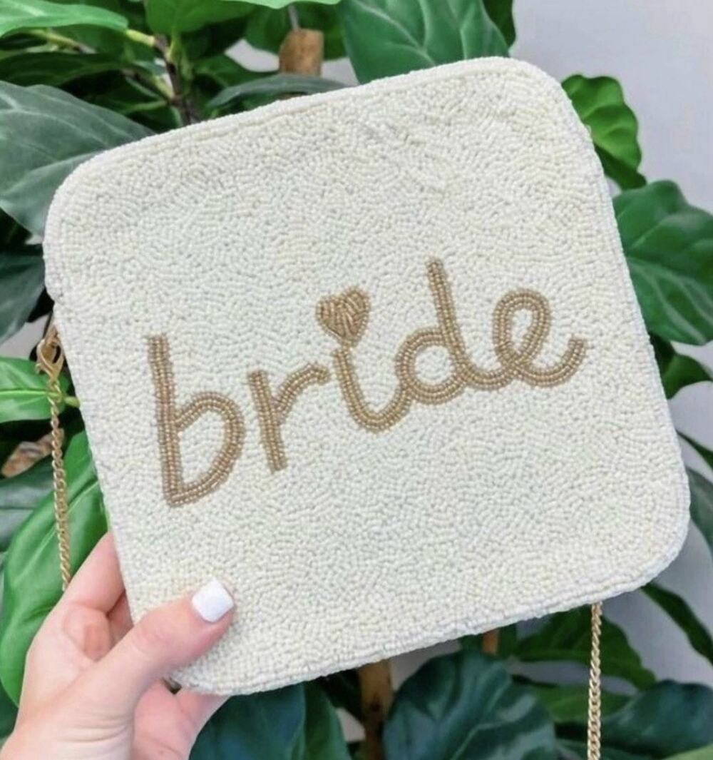 Beaded Bridal Crossbody Bag White Bride Bead Rose Gold Chain Wedding Accessory